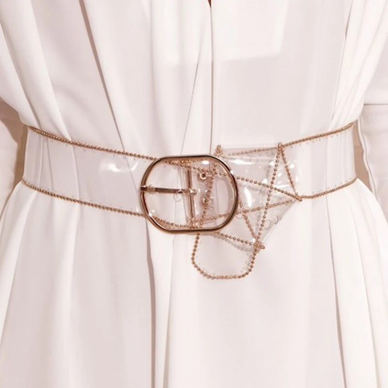Новый Широкий Пояс для женщин из ПВХ прозрачного цвета Модный пояс платье