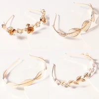 elegant lady noble gold complex retro style hair accessories pearl flower leaves hair band alloy mori female headband