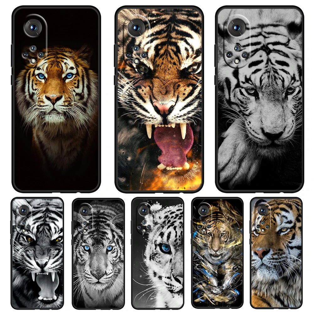 

Animal tiger fierce For Honor 50 30 V30 View 20 20E X20 Play5 5T Magic3 Pro Plus SE Lite 5G Black Soft TPU Phone Case