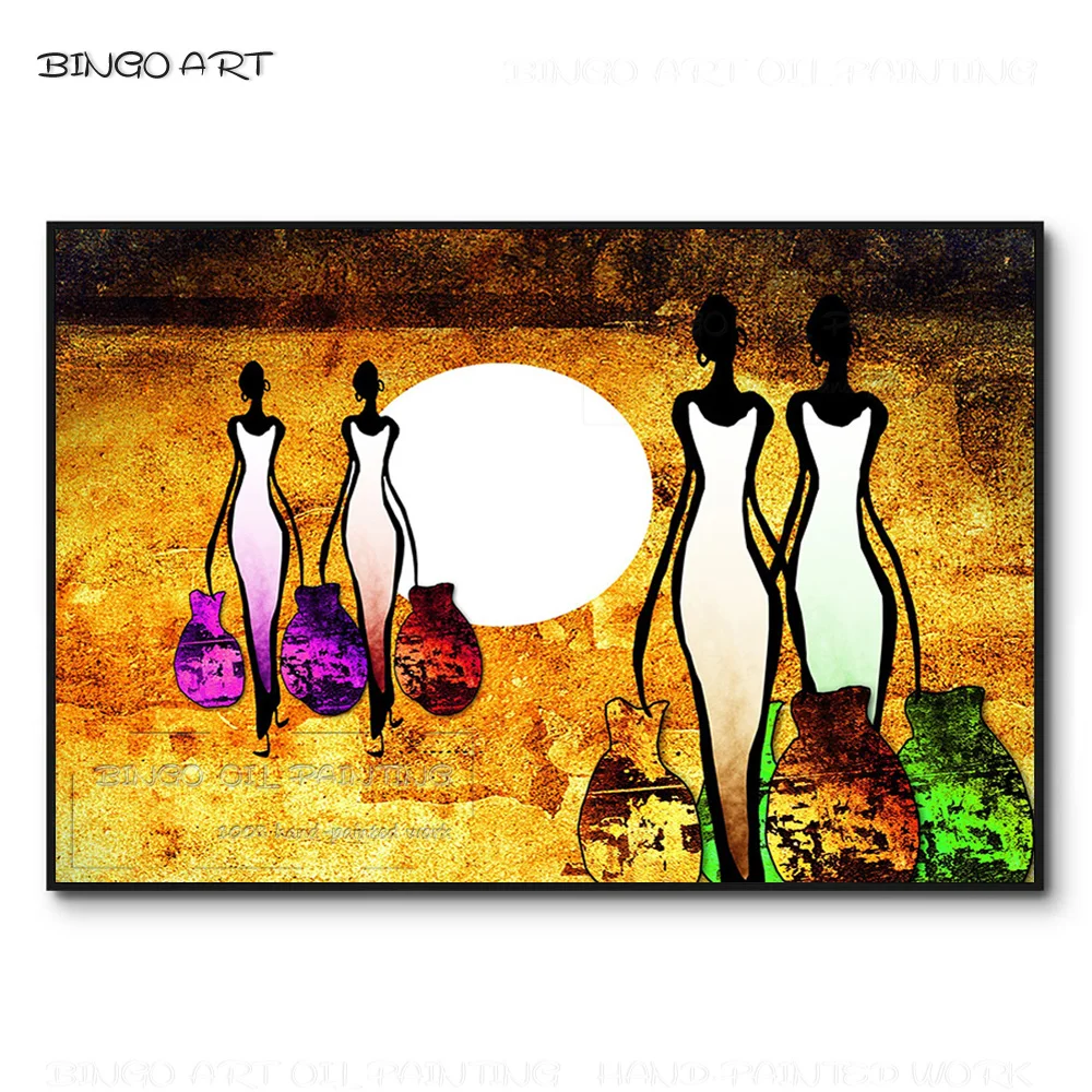 

Pure Hand-painted Abstract Sunset African Woman Figure Oil Painting Fashion Colors African Woman Picture for Living Room Decor