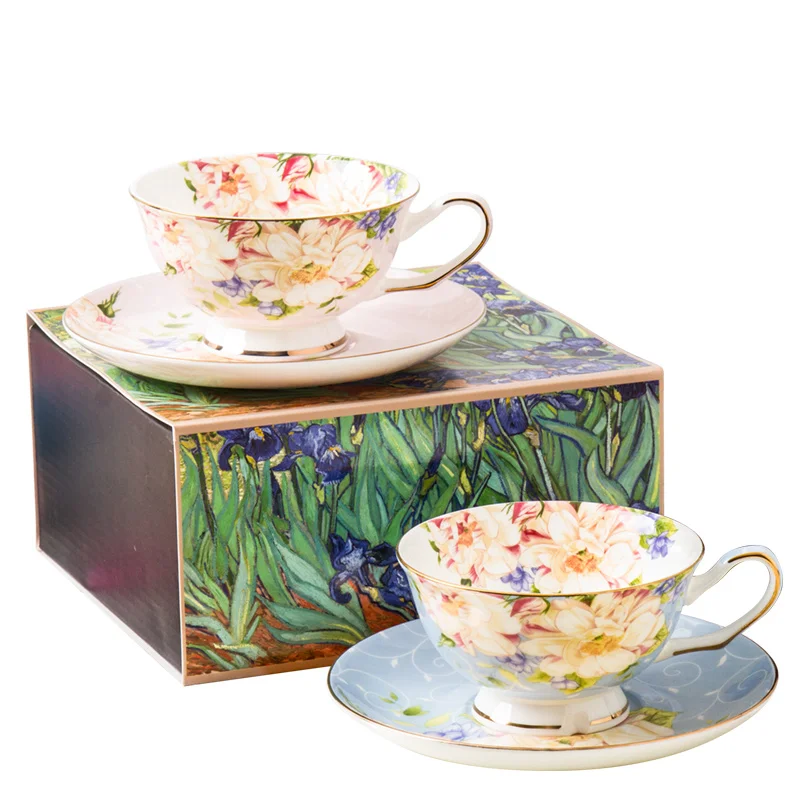 

Concise blue pink design hot sell cheap retail ceramic coffee cup and saucer & home use tea cup sets porcelain