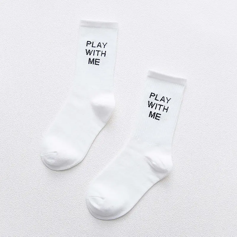 Play with me White Харадзюку крутые скейтборды короткие радужные полосатые носки художественные женские мужские модные белые хлопковые петухи хипстерские цветные заниженные носки женские - Цвет: Play with me White