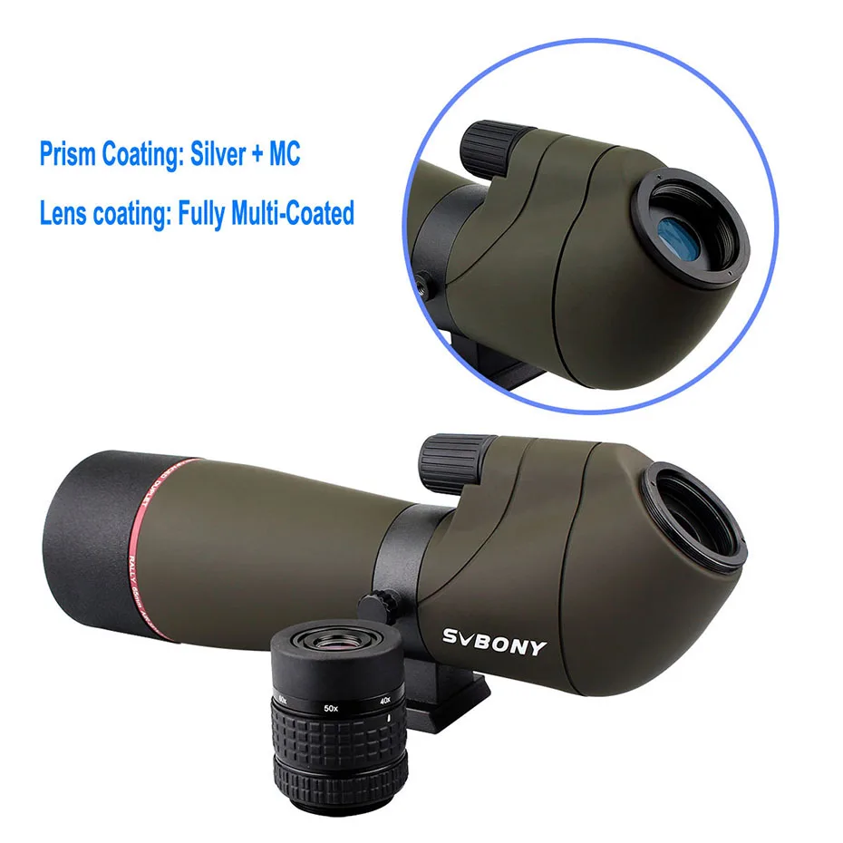 SVBONY SV13 Зрительная труба 20-60x65 зум телескоп BK7 серебро+ MC Призма и полностью многослойный объектив объектива водонепроницаемый F9314AA для охоты, стрельбы, стрельбы из лука, наблюдения за птицами