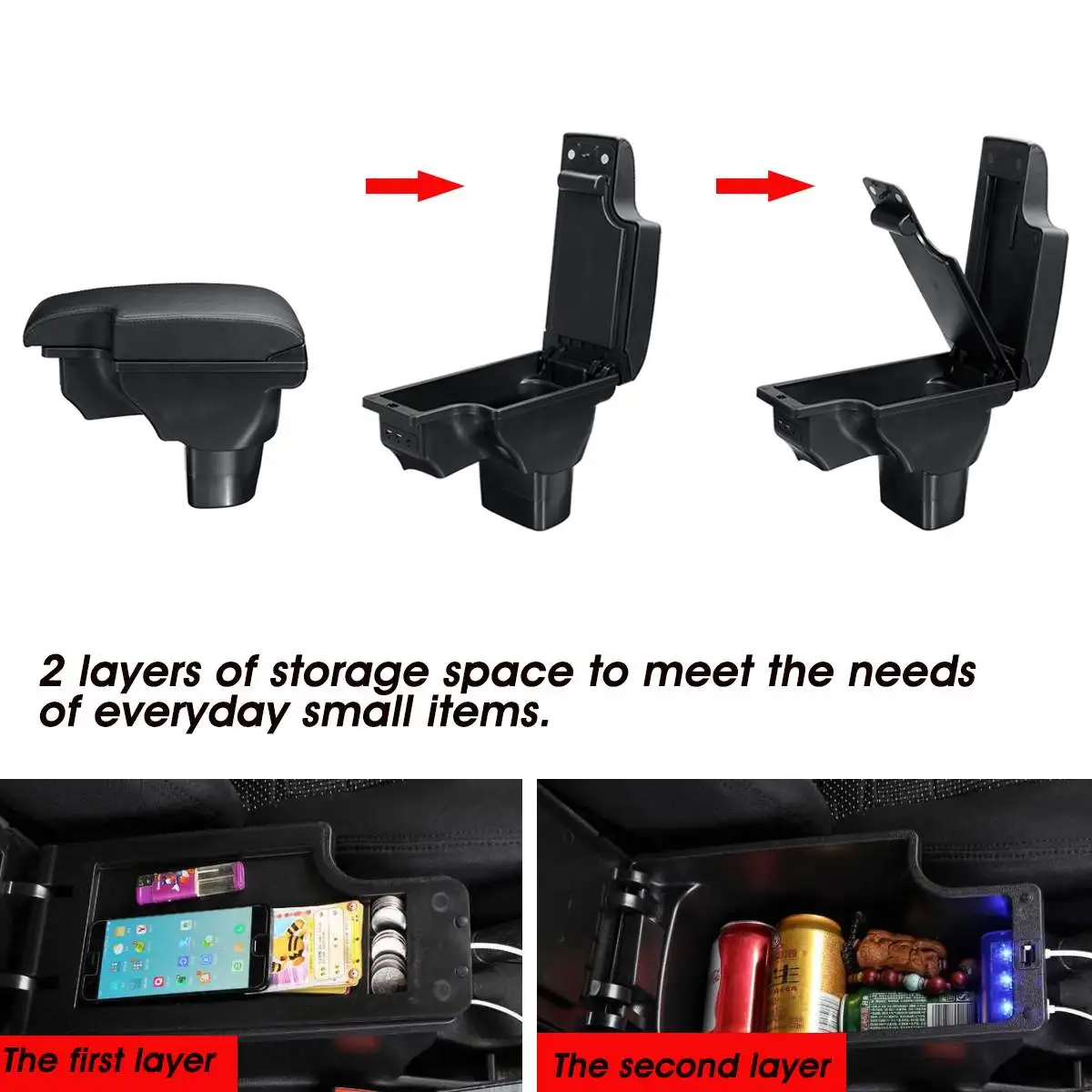 Подлокотник внутренний ящик для хранения с 3 USB-портами двухслойный Nissan Juke Infiniti ESQ