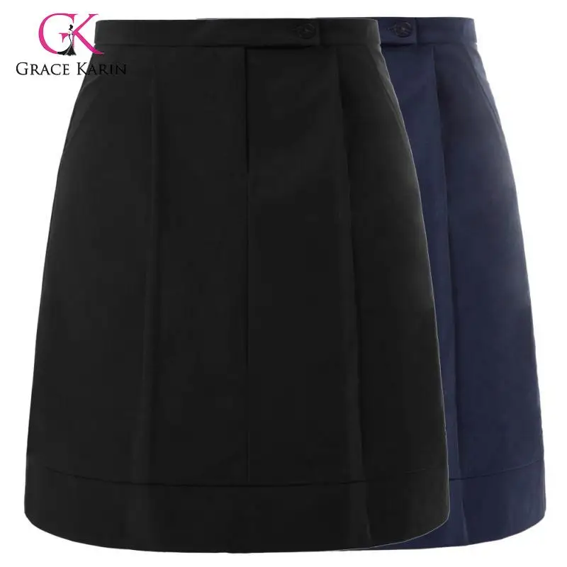 Grace Karin Женская юбка с высокой талией и пуговицами повседневная черная облегающая