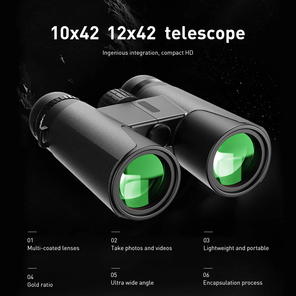 

Professional Binoculars HD 10x42 BAK4 Prism Zoom Binocular 87m/1000m Low Light Night Vision Telescope For Travel Camping