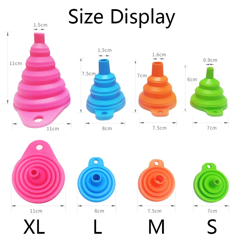 

3 Pcs Silicone Collapsible Funnels Portable Kitchen Tools Foldable Shampoo Funnel Food Grade Silicone Kitchen Accessories