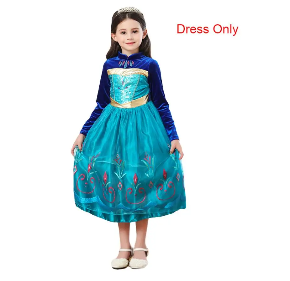 dress only Платье принцессы Анны и Эльзы для девочек; Карнавальный костюм для детей; маскарадный костюм принцессы; нарядное платье с накидкой; костюм Снежной Королевы на Хэллоуин - Цвет: dress only