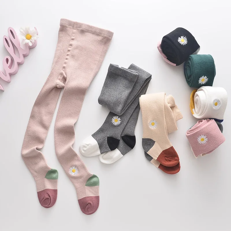 Детские колготки чулки с цветочной вышивкой ромашки леггинсы высокой талией