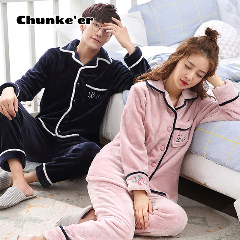Sleeping Rabbit Autumn Winter Couple Flannel Pajamas Warm Long Sleeve Coral Velvet Men's Suit Lovely Women's Home Clothes