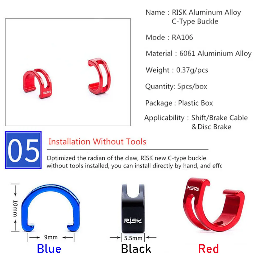 

5 PCs Aluminum Alloy MTB Road Bike C-Clips Buckle Hose Brake Line Gear Cable Housing Guide Brake Deduction Bicycle Accessories