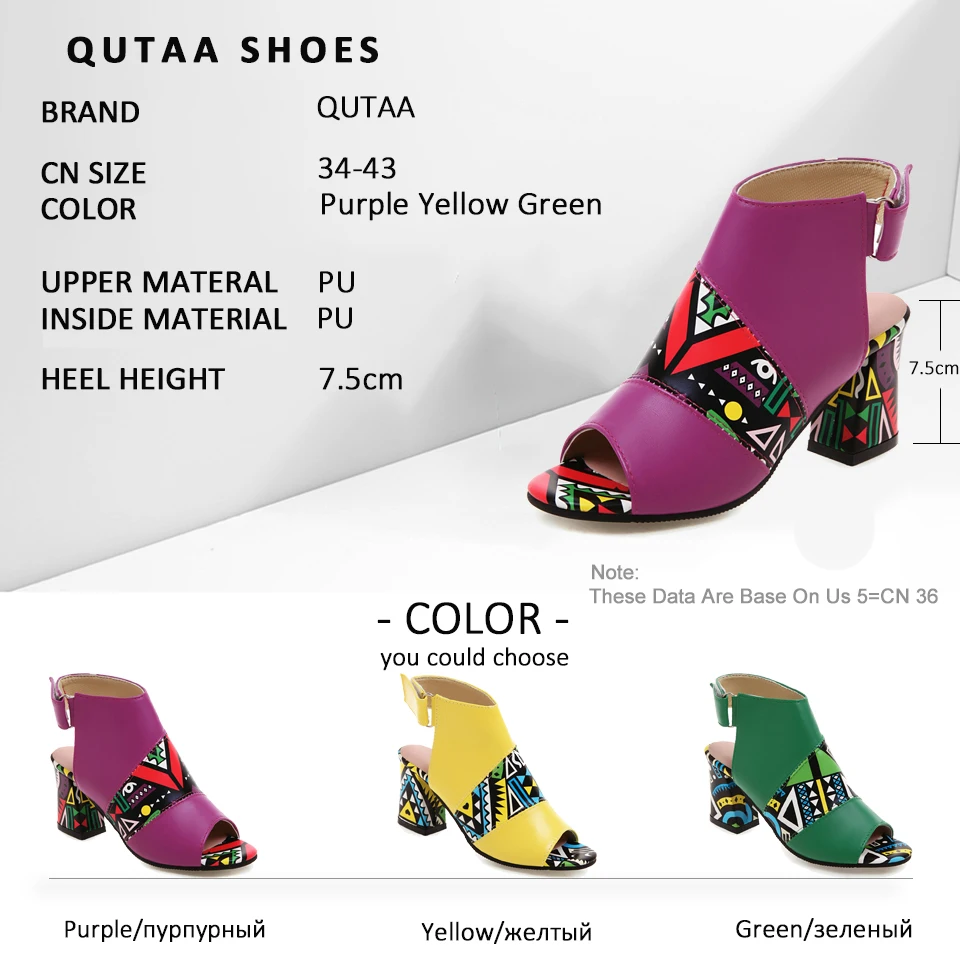 Модные летние туфли QUTAA разноцветные сандалии из искусственной кожи с граффити