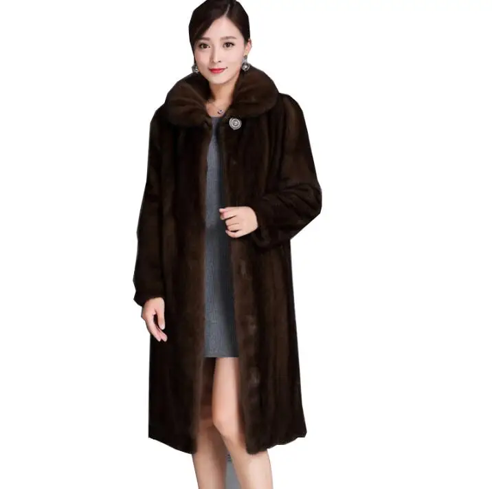 Autumn faux mink fur leather jacket womens warm fur leather long coat women loose jackets winter thicken fashion brown