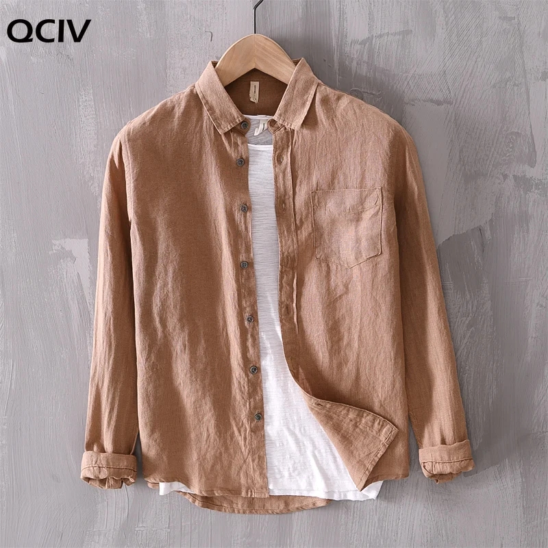 

New linen shirt men fashion casual green shirts for men pure flax shirt mens comfortable shirts male