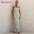 Платье Karlofea женское атласное длинное, элегантное Структурированное вечерние праздничное платье макси без бретелек, с разрезом, для свидания, ночи