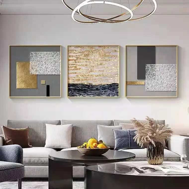 Современная картина для украшения ресторана роспись отеля серо-Золотой