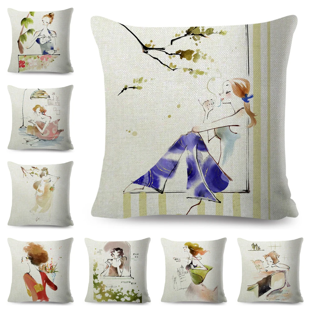 

Модный женский чехол для телефона, украшение, акварель, элегантная женская подушка, чехол для дивана, домашний Автомобиль, 45x45 см