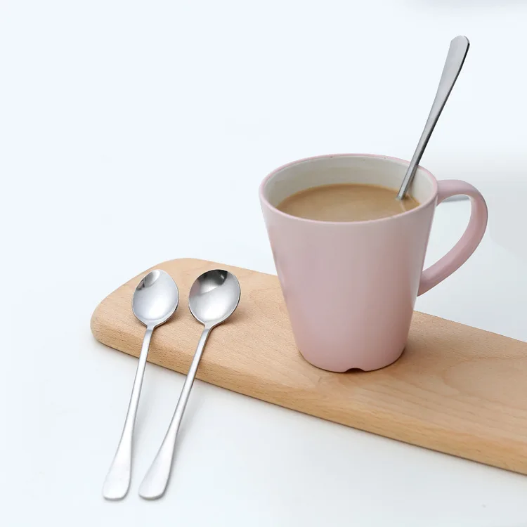 

Korean Style Stainless Steel Long Handled Coffee Spoon Simple Stirring Spoon Creative Ice Cream Dessert Teaspoon Round sharp 1Pc