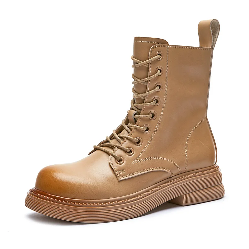 

2021 New Genuine Leather Winter Women Boots Fashion Round Toe Chunky Heel ANKLE Boots Platform Shoes Women Shoes Modern