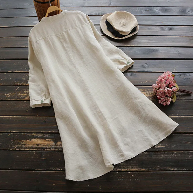 

Women Long Shirt Soild Color Casual Loose Cotton Linen Button Summer Long Sleeve Loose Tops Blouse Women Blusas Chemise Femme