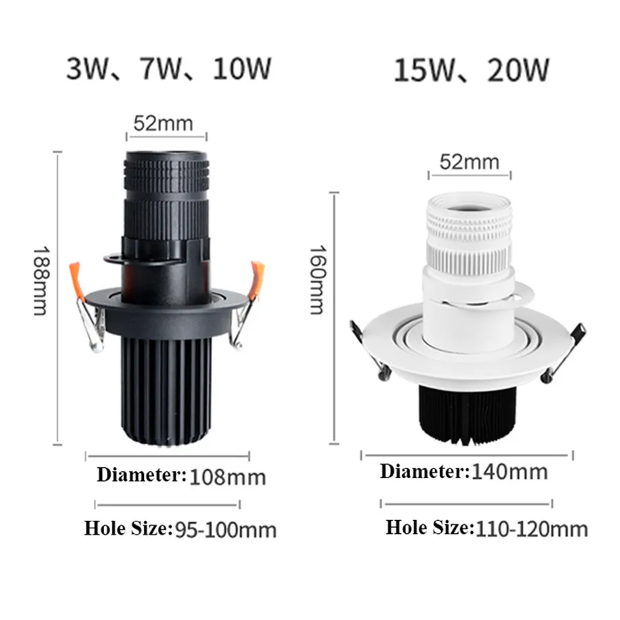 5/7/10/15/20W Zoom Aluminum LED Spotlight Adjustable Focus Recessed Downlight Ceiling Light For Hotel Corridor Museum | Лампы и
