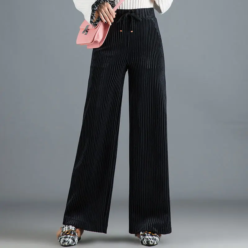 

New Women's Wide Leg Pants 2020 Autumn Winter Warm Corduroy High Waist Pants Plus Size Casual Vintage Loose Trousers Female F474