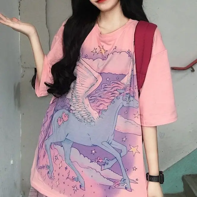 

Summer Tide Ins Harajuku Loose Oversized T-Shirt Women Y2k Cute Cartoon Pattern Short-Sleeved T-Shirt Women'S Clothes 2021 New