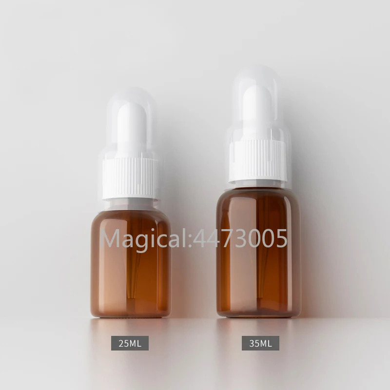 

50/100pcs/lot 25ml35ml Empty Essential Oil Bottles Brown Refillable Plastic Dropper Bottle Jars Vials with Pipette for Cosmetic
