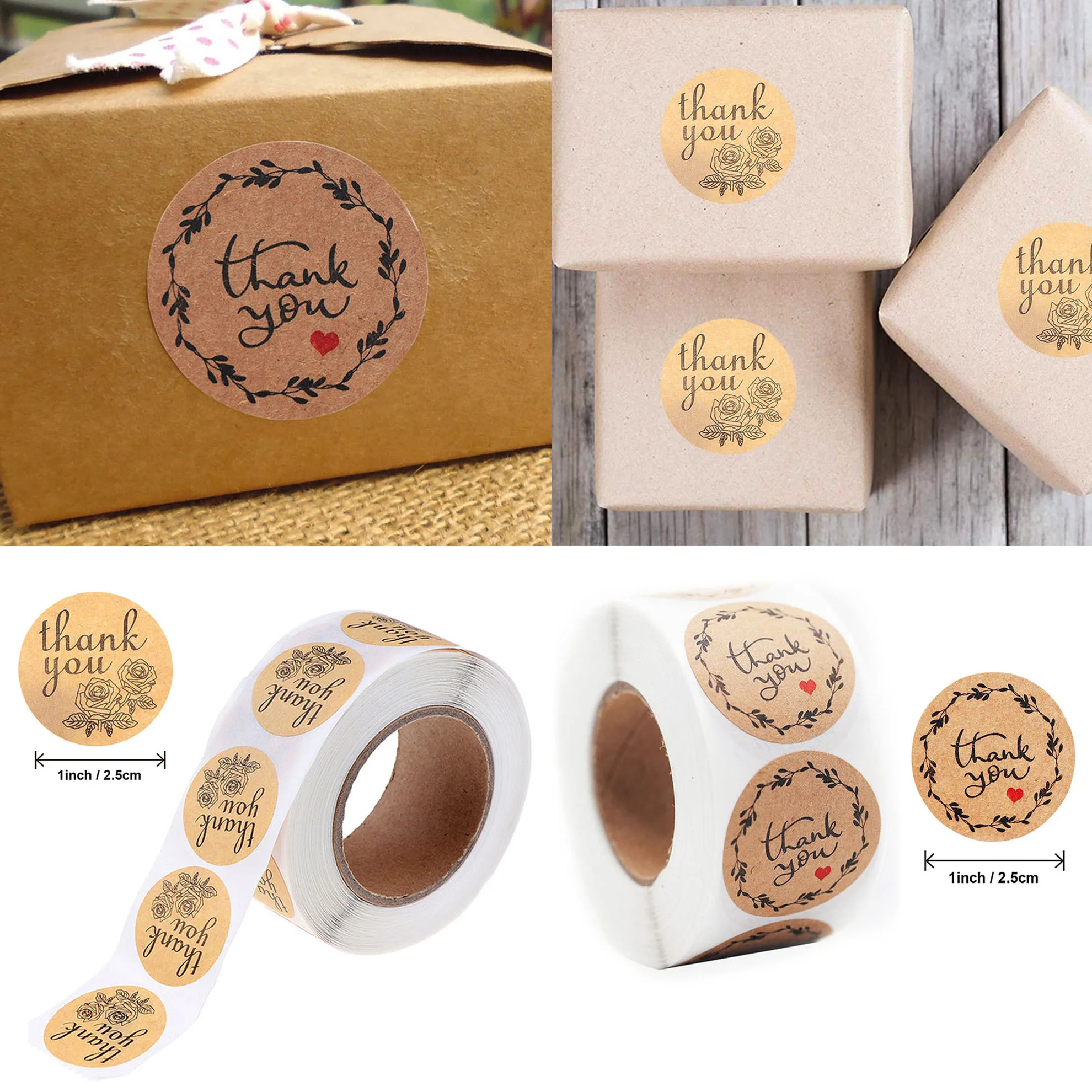 

500pcs/roll Thank You Round Sticker Kraft Paper Seal Sticker for Handmade Products Baking Products Sealing Sticker Label