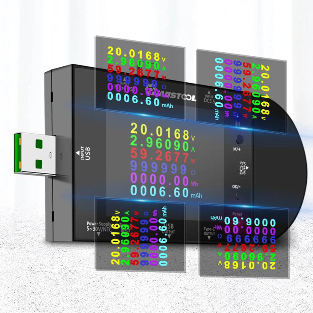 

UD24 2.4"inch USB tester DC5.5 Type-C digital voltmeter ammeter power bank voltage detector volt QC PD electric meter for APP