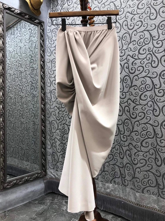 

2021 new women fashion elastic waist rule twisted solid color wrinkle all-match skirt 924