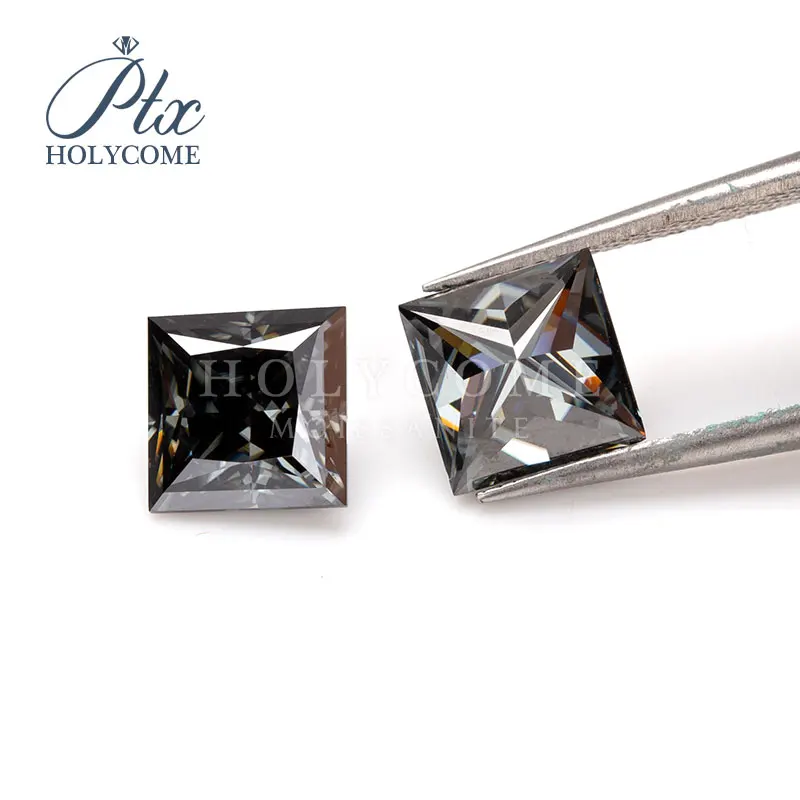 

6X6mm 2020 hot slae moissanite supplier factory direct supply Princess Dark Grey Holycome Jewelry Loose Moissanite free carving