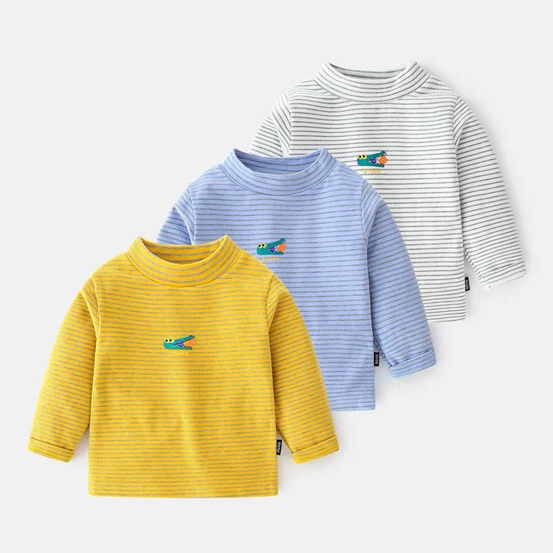Новинка Осень зима футболка для маленьких мальчиков полосатые топы хлопковая с