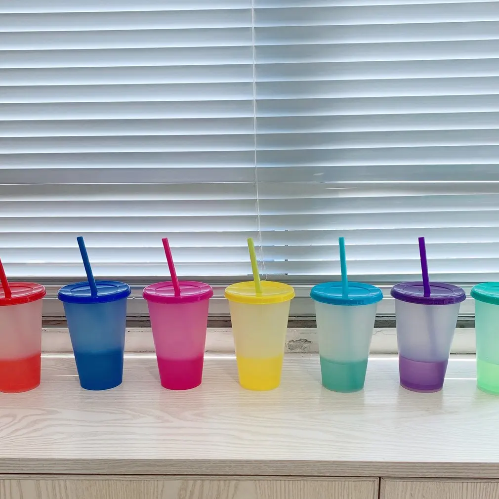 

1pc Color Changing Cups With Lids Straws Reusable Bulk Tumblers Plastic Cold Cups Water Bottle Drinkware Cup