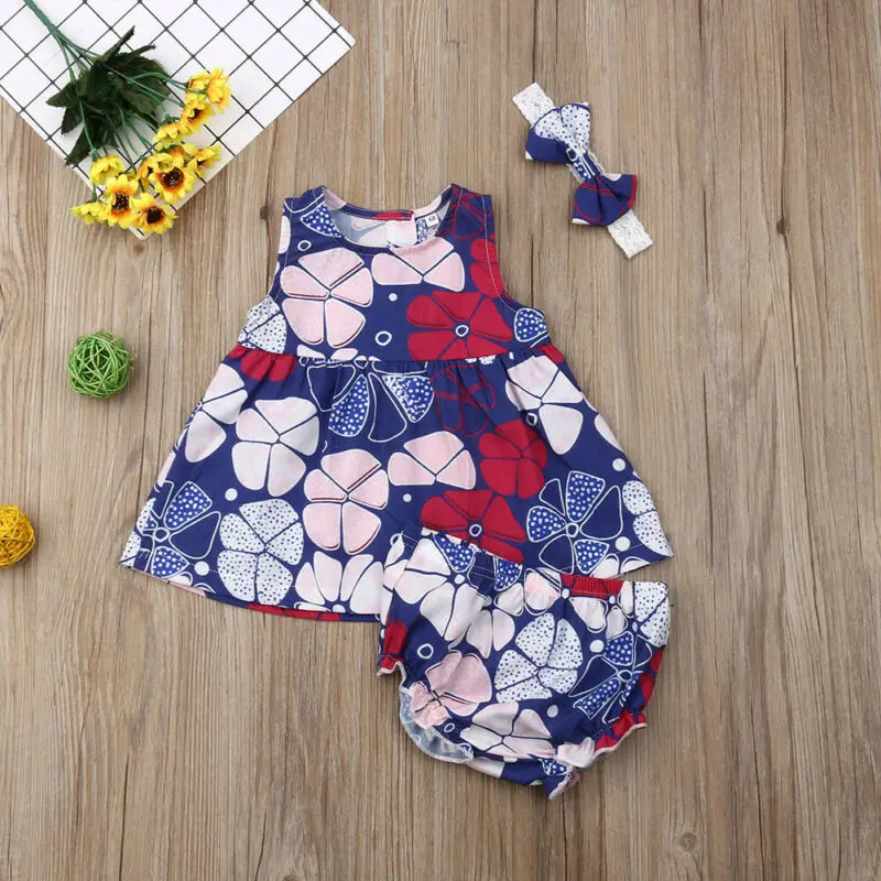 Летняя одежда для маленьких девочек комплект из 3 предметов Одежда платье с