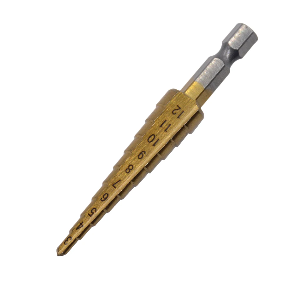 

Ступенчатые сверла из быстрорежущей стали с титановым покрытием, 1 шт., 3-12 мм, 4-12 мм, 4-20 мм, конический Режущий инструмент для стали, деревообр...