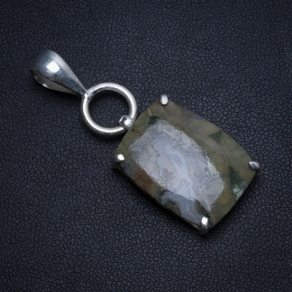 

Natural Ocean Jasper Handmade Indian 925 Sterling Silver Pendant 1 3/4" T0127