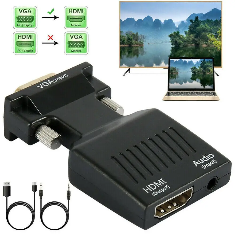 Адаптер VGA-HDMI-совместимый с аудио/1080p видеовыходом преобразователь VGA в HDMI-Co