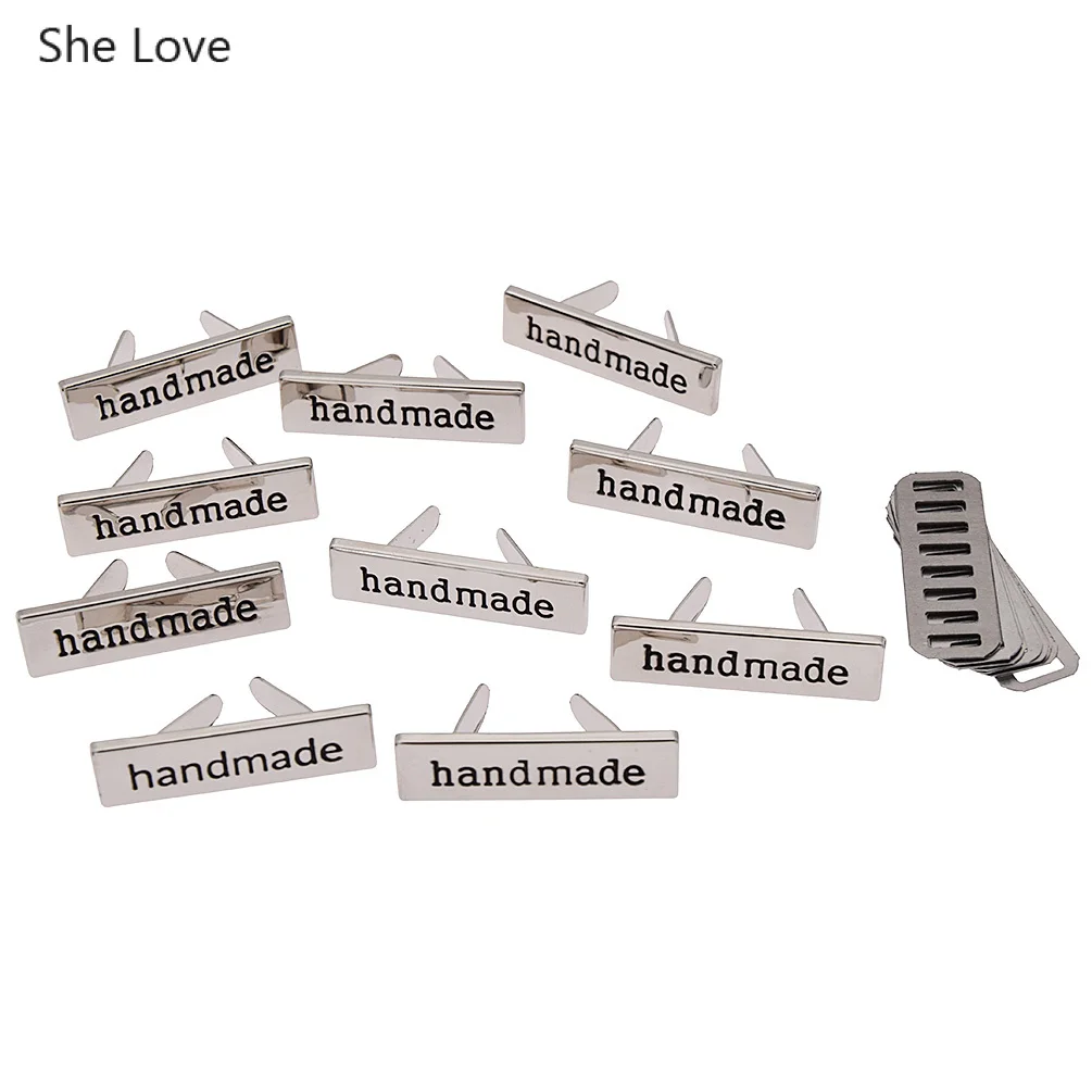 Silver She Love 10 шт. розовое золото цвет прямоугольной формы металлические декоративные наклейки ручной работы для одежды сумки ручной работы ярлыки с надписью - Цвет: Silver