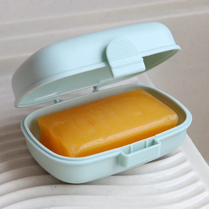

Double Drain Soap Box with Lid Small Storage Accessories Travel Soap Box Container Organizer Porte Savon House Gadgets DFFZH