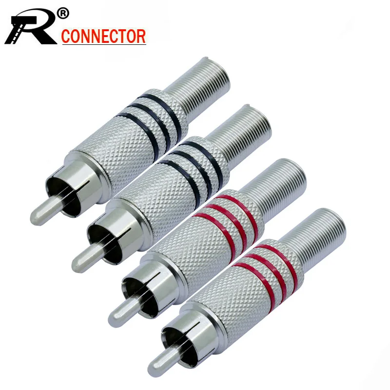 

100pcs/lot RCA Connector RCA Male Plug with Spring Nickel Plated RCA Wire Connector Speaker Plug Jack 5 Pairs Red+Black