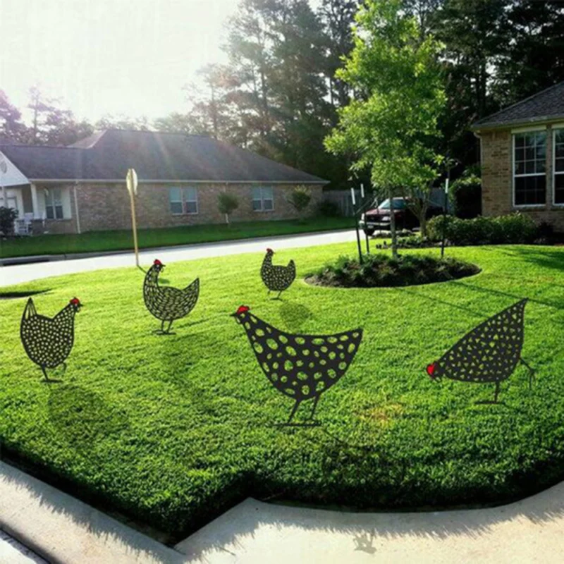 

Hot Chicken Yard Art Garden Lawn Floor Decoration Ornament Hollow Out Animal Shape Decor DO2