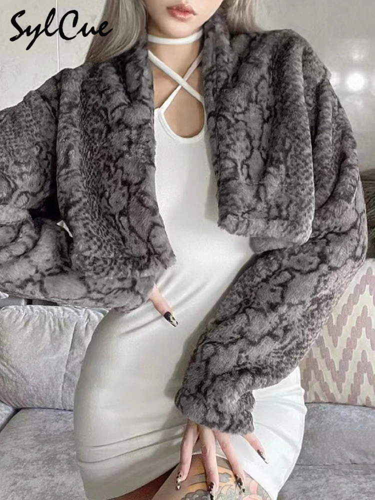 

Sylcue Niche Warmth Extravagance Retro Short Plush Jacket Female Wild Loose And Thin Long-Sleeved Shirt Cardigan All-Match