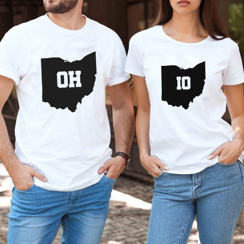 

Ohio Shirt Couple Tshirt 2021 Women Ohio State Gifts Funny Couples 2021 Women Fashion Clothing Matching Print O-Neck XL