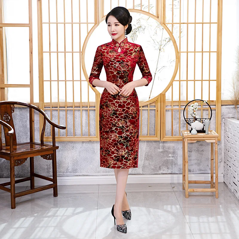 FZSLCYIYI Золотое бархатное вечернее платье для вечеринки в китайском стиле женское