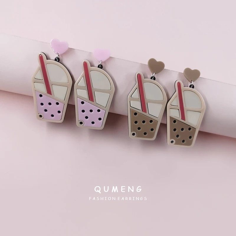 

Оригинальный дизайн, большие акриловые серьги с жемчугом, чашкой для чая, кофе, милые серьги в форме сердца, ювелирные изделия в стиле панк