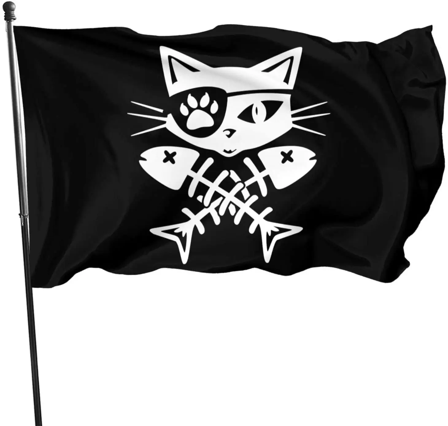Флаг пиратского кота с черепом и поперечными костями 35 футов яркий выцветающий