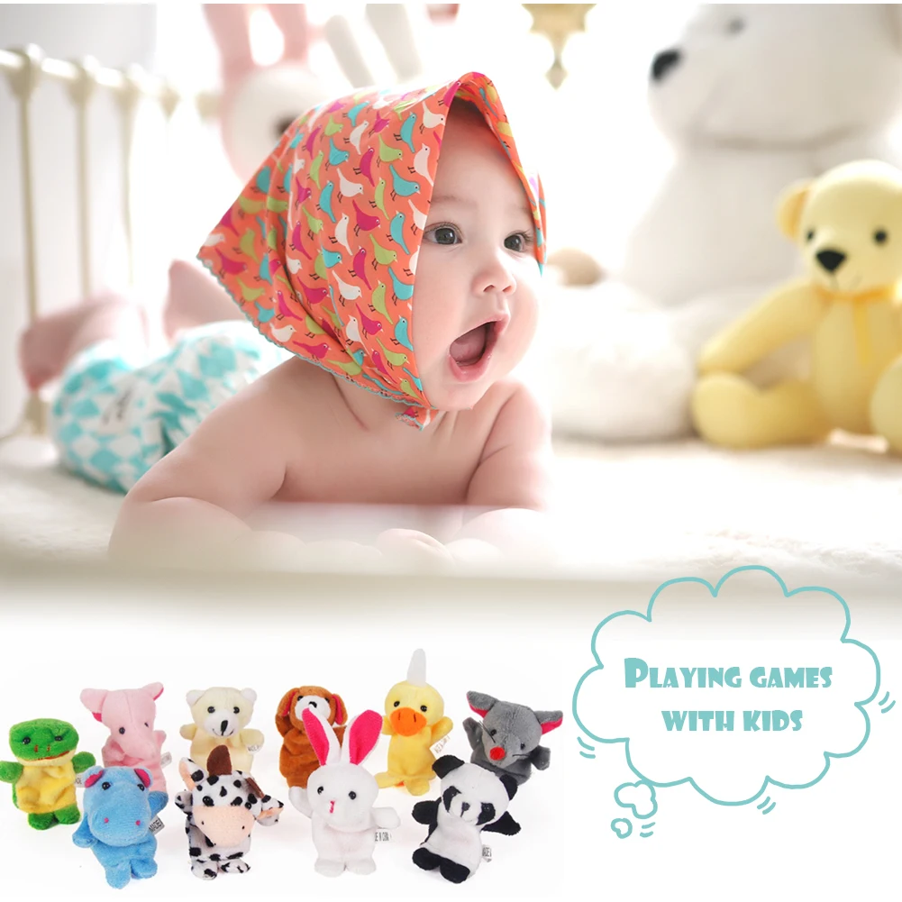 10pcs/lot Cute Cartoon Animal Finger Puppet Plush Toys Kids Educational Favor Dolls Tell Story Props Boys Girls Puppets | Игрушки и