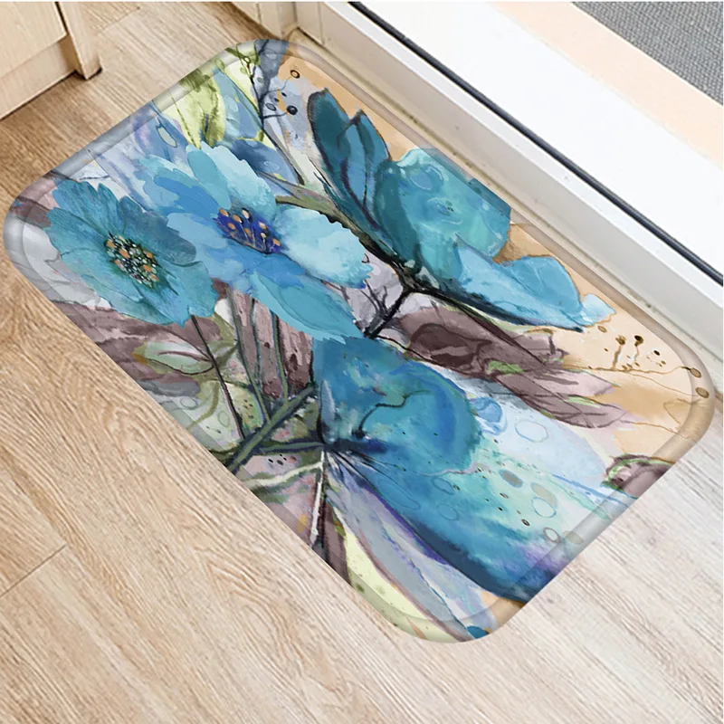 1 шт. Противоскользящий коврик с золотым и голубым цветочным узором дверные