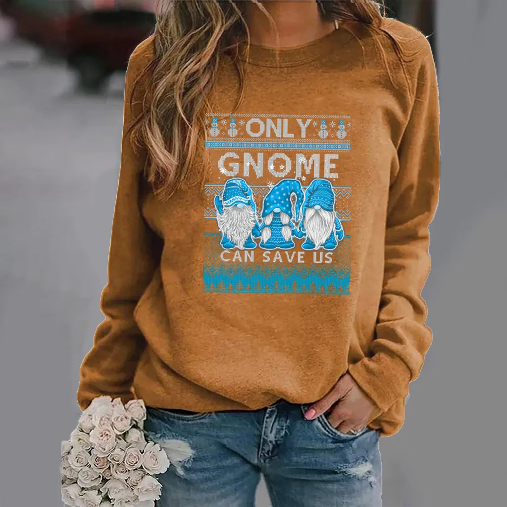 

Women Hoodie Only Gnome Can Save Us Santa Printed Hoodies Women Fleece Long Sleeve O Neck Loose Sweatshirt Pullovers Winter